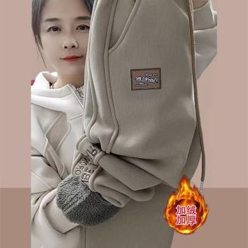 運動褲女2025新款秋冬款加絨加厚高腰休閑哈倫褲羊羔毛保暖束腳褲