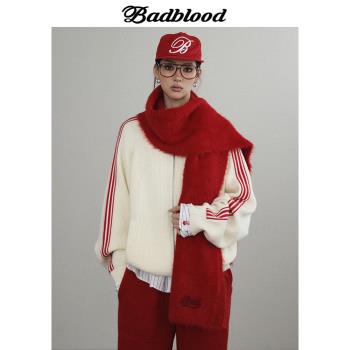 韓國badblood毛衣外套女秋冬加厚長袖拉鏈針織開衫辣妹上衣奶白色