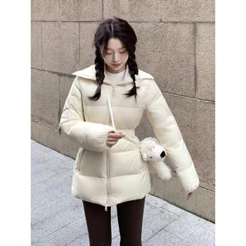 高階感收腰羽絨服女冬輕薄90白鴨絨中長款大衣減齡大翻領保暖上衣
