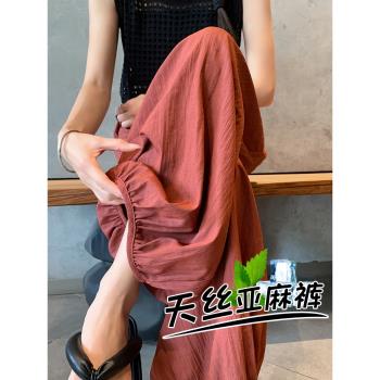 棉麻褲子夏天薄款女亞麻哈倫蘿卜褲休閑寬松束腳冰絲九分褲燈籠褲