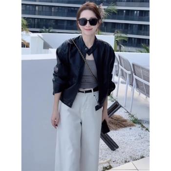 皮衣外套女小個子短款夾克2025春季新款韓版寬松高階感復古上衣