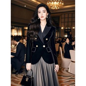 秋冬黑色洋氣西裝絲絨女士外套氣質高階好看收腰場合高級感上衣