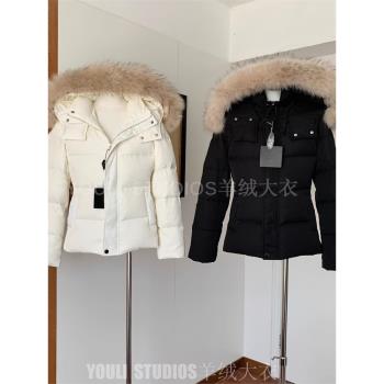 何辰曦 90白鴨絨收腰版羽絨服女冬季短款白色修身可拆卸毛領外套