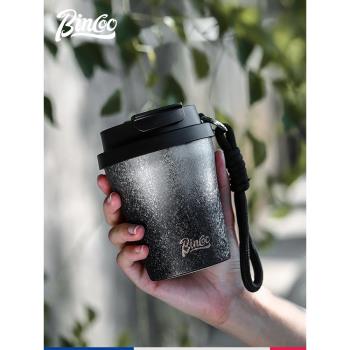 (免運)Bincoo漸變保溫杯陶瓷塗層咖啡杯便攜高顏值車載雙飲隨行吸管杯子
