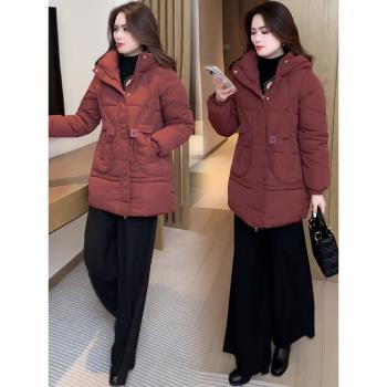 中長款連帽棉服女2024冬季新款時尚設計感洋氣質顯瘦外套保暖棉衣