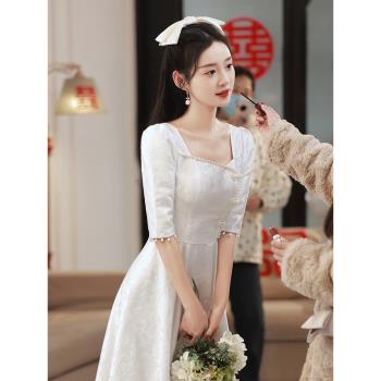 白色晚禮服女2025新款法式訂婚領證登記小白裙平時可穿宴會連衣裙