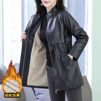 皮衣加絨外套女中長款2024年新款加厚保暖爆款時尚皮大衣秋冬外套