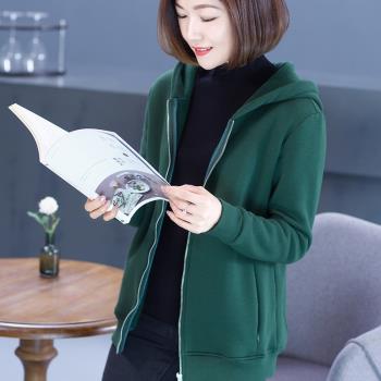 加絨衛衣外套女春秋2025新款連帽拉鏈開衫搖粒絨加厚大碼寬松中年