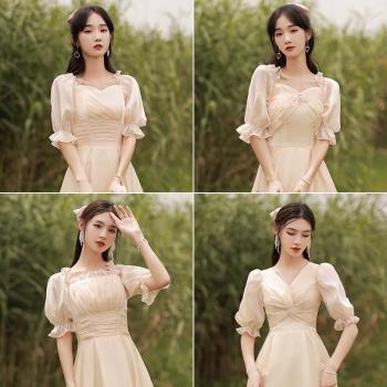 姐妹團香檳色高階長款顯瘦伴娘服