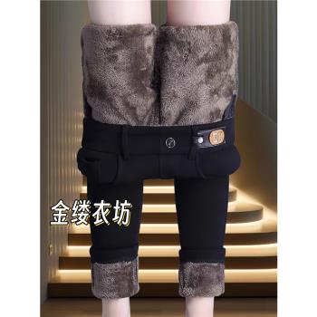 冬季新款加絨加厚打底褲女褲保暖小黑褲彈力緊身牛仔鉛筆媽媽褲子