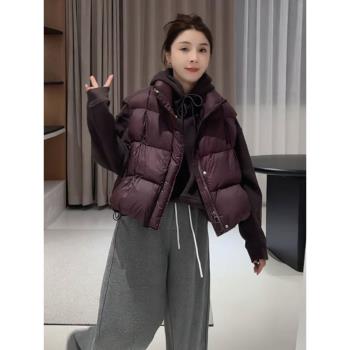 短款立領白鴨絨羽絨馬甲女2024秋冬新款加厚小個子保暖坎肩外套潮