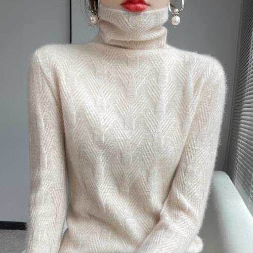 堆堆領加厚羊毛衫女氣質輕奢寬松針織套頭打底衫高領羊絨毛衣秋冬