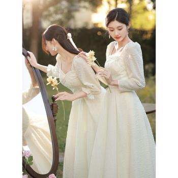 香檳色伴娘服2025新款春季婚禮姐妹團禮服長袖小眾高階感平時可穿