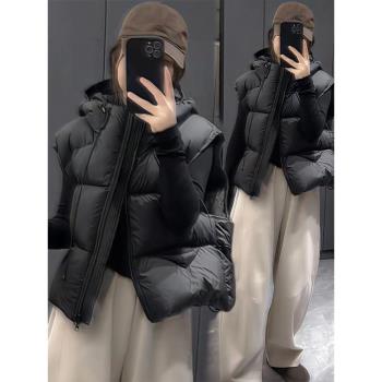 棉服馬甲女款短款連帽冬季新款2025寬松高階感小個子背心坎肩外套