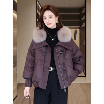 羽絨棉服女短款2025冬季新款小個子大碼寬松顯瘦仿狐貍毛皮草外套