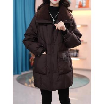 中長款咖色羽絨棉服女2025冬季新款時尚超好看大口袋加厚棉衣外套