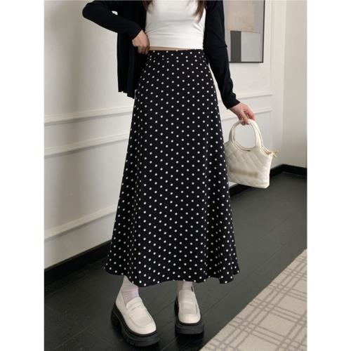 雪紡波點半裙女夏季2026新款氣質圓點高腰女裙遮跨垂感a字半身裙