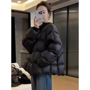 泡芙棉衣棉服女短款2025冬季新款加厚方格圓領保暖加厚麵包服外套