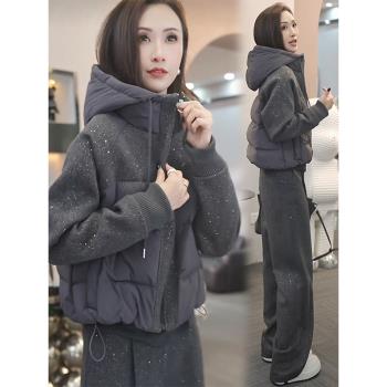星空閃高級感羽絨棉服女2025冬季新款麵包服連帽拼接棉襖加厚外套