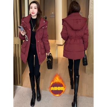 加厚保暖中長款羽絨棉服女2025秋冬季新款設計感收腰顯瘦連帽外套