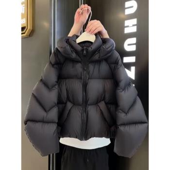 獨特超好看連帽黑色短款羽絨服女冬季2025新款韓系麵包服加厚外套