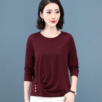中年媽媽莫代爾長袖t恤女2022春季新款女士四十歲上衣外穿打底衫
