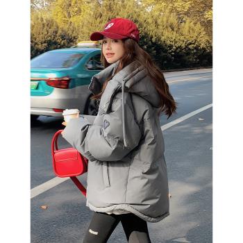羽絨服女2024年新款冬季短款連帽韓版寬松顯瘦加厚高階灰色外套潮