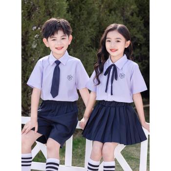 小學生校服夏裝純棉襯衫幼兒園園服學院風夏季大班畢業拍照服裝