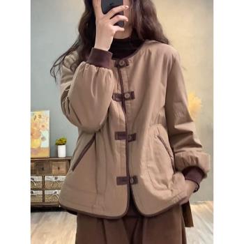 大碼中式盤扣棉服女士2024年新款冬季裝休閑加厚夾棉外套保暖棉衣