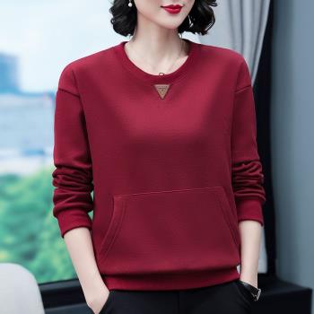 加絨衛衣女2023年秋冬新款寬松冬天加厚保暖中年媽媽寬松洋氣上衣