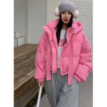 粉色高階感超好看短款羽絨棉服女秋冬季韓版小個子加厚保暖麵包服
