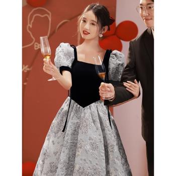 黑色晚禮服女宴會高階輕奢小眾法式高階感學生日成人禮藝考主持人