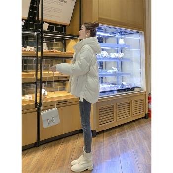 棉服女冬季2025年新款寬松短款連帽加厚白色時尚休閑棉衣棉襖外套
