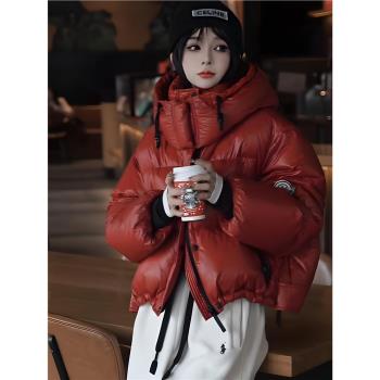歐貨時尚短款高階連帽羽絨服女2025冬新款小個子白鴨絨高階感外套