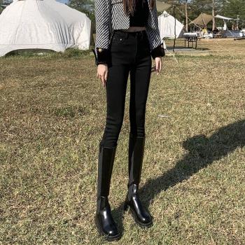 黑色加絨牛仔褲女2025秋冬季新款高腰修身顯瘦彈力緊身鉛筆小腳褲