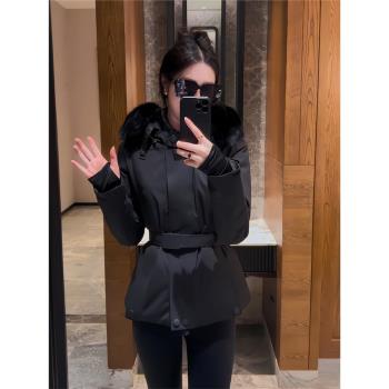 歐貨連帽羽絨服女冬季2024新款高階感收腰顯瘦保暖派克滑雪服外套