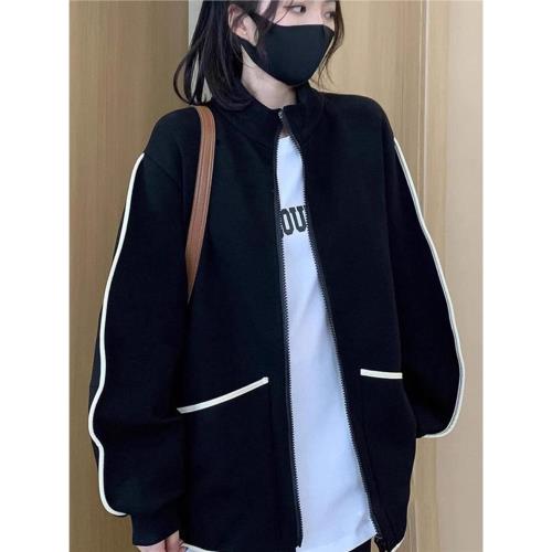 大碼女裝慵懶風運動外套女秋冬微胖mm寬松休閑衛衣棒球服開衫上衣