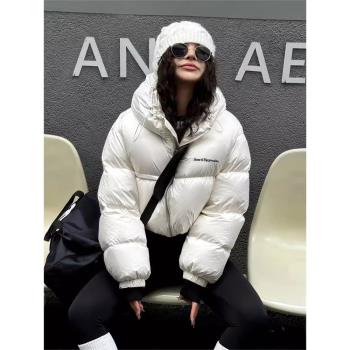 歐貨大牌冬裝新品女士短款連帽加厚羽絨服白鴨絨百搭小個子麵包服