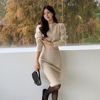 歐韓女裝秋冬兩件套韓版修身背心針織連衣裙寬松毛衣小衫上衣套裝