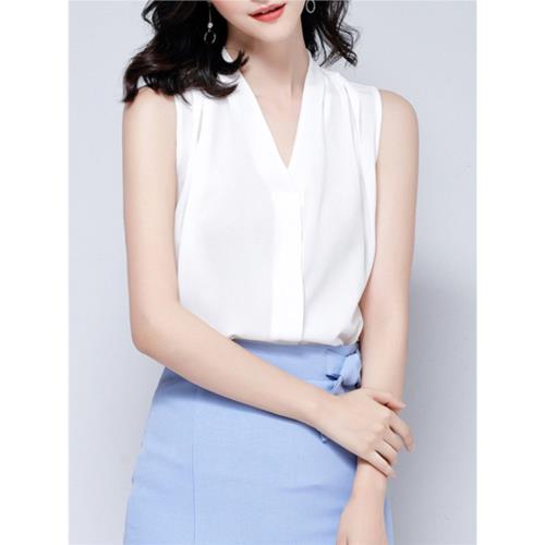 韓版無袖雪紡衫背心女寬松2025夏季女裝v領氣質顯瘦外穿露肩上衣
