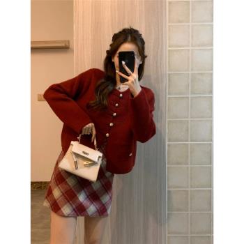 敬酒服新娘結婚便裝回門衣服新中式紅色毛衣訂婚禮服連衣裙子套裝