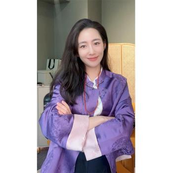 新中式國風紫色外套女春秋2025年新款中國風唐裝女裝高階盤扣上衣