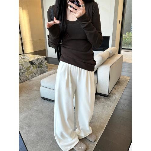 必囤囤囤系列 U領軟糯保溫坑條磨毛打底衫  磨毛內搭秋冬內搭女