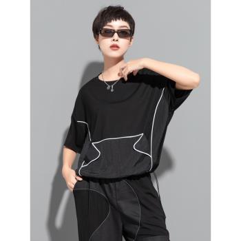 半袖t恤女士夏季2025新款歐美個性時尚t短袖圓領體恤寬松大碼上衣