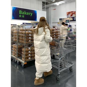 中戲同款白色羽絨服女中長款2024年冬季韓版白鴨絨麵包服棉服外套