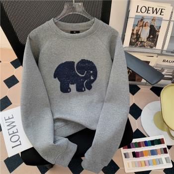 美式復古刺繡大象圖案套頭衛衣秋冬小個子慵懶風氣質百搭顯瘦上衣