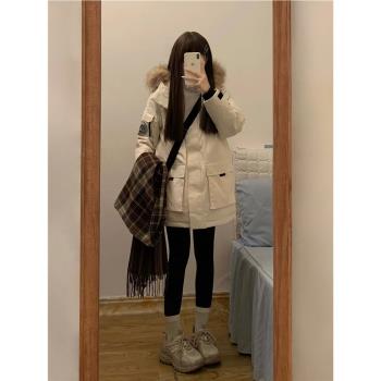 大毛領派克羽絨棉服女冬季新款連帽棉襖外套寬松加厚保暖工裝棉衣
