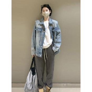 初早春裝正肩牛仔短外套女士2025年新款寬松百搭設計感上衣秋冬季