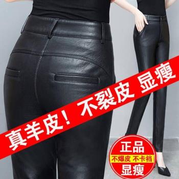 海寧真皮綿羊皮皮褲女2025新款秋冬加絨高腰打底褲顯瘦小腳長褲子