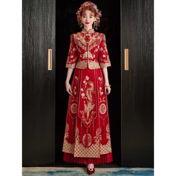 秀禾服新娘2025新款中式結婚禮服婚服顯瘦敬酒服龍鳳褂小個子秀禾